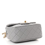 Lambskin Quilted CC Pearl Mini Flap Light Grey