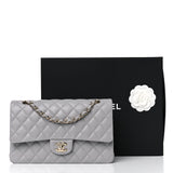 Caviar Quilted Medium Double Flap Light Grey