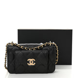 Caviar Quilted Pocket Twins Clutch With Chain Black