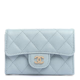 Caviar Quilted Flap Card Holder Wallet Light Blue