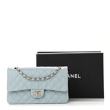 Caviar Quilted Medium Double Flap Light Blue