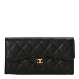 Caviar Quilted Large Gusset Flap Wallet Black