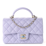 Lambskin Quilted Mini Handle Rectangular Flap Light Purple