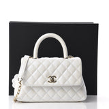 Caviar Quilted Small Coco Handle Flap White