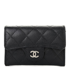 Caviar Quilted Flap Card Holder Wallet Black