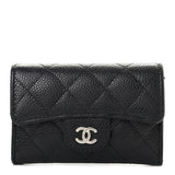 Caviar Quilted Flap Card Holder Wallet Black