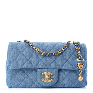 Denim Quilted CC Pearl Crush Mini Rectangular Flap Blue