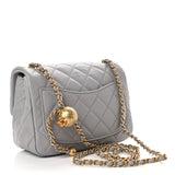 Lambskin Quilted CC Pearl Mini Flap Light Grey