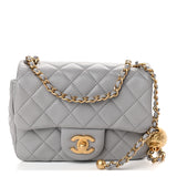 Lambskin Quilted CC Pearl Mini Flap Light Grey