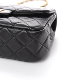 Lambskin Quilted CC Pearl Mini Rectangular Flap Black